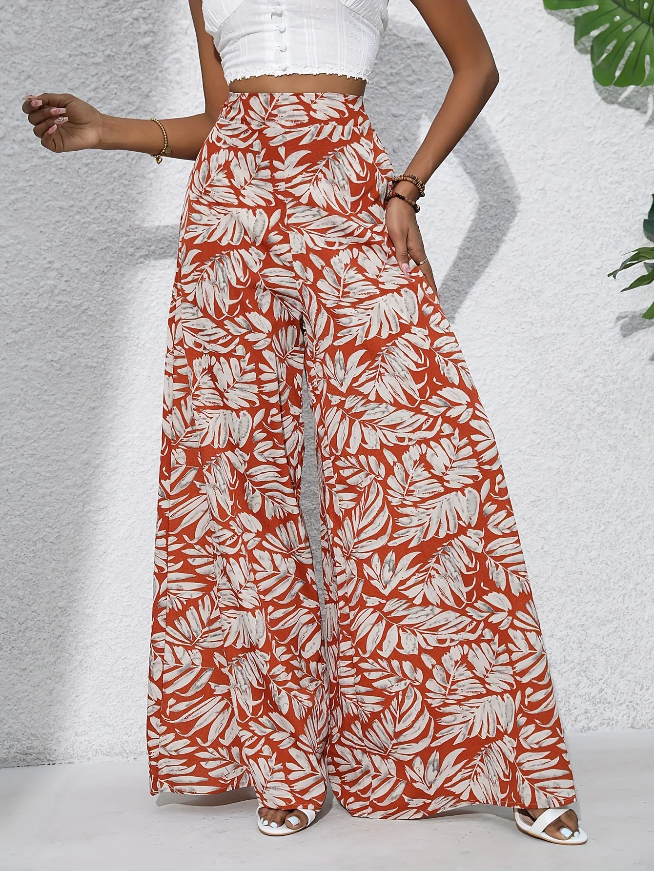 Pantalon large femme style tropical décontracté pour plage et été - Image 4