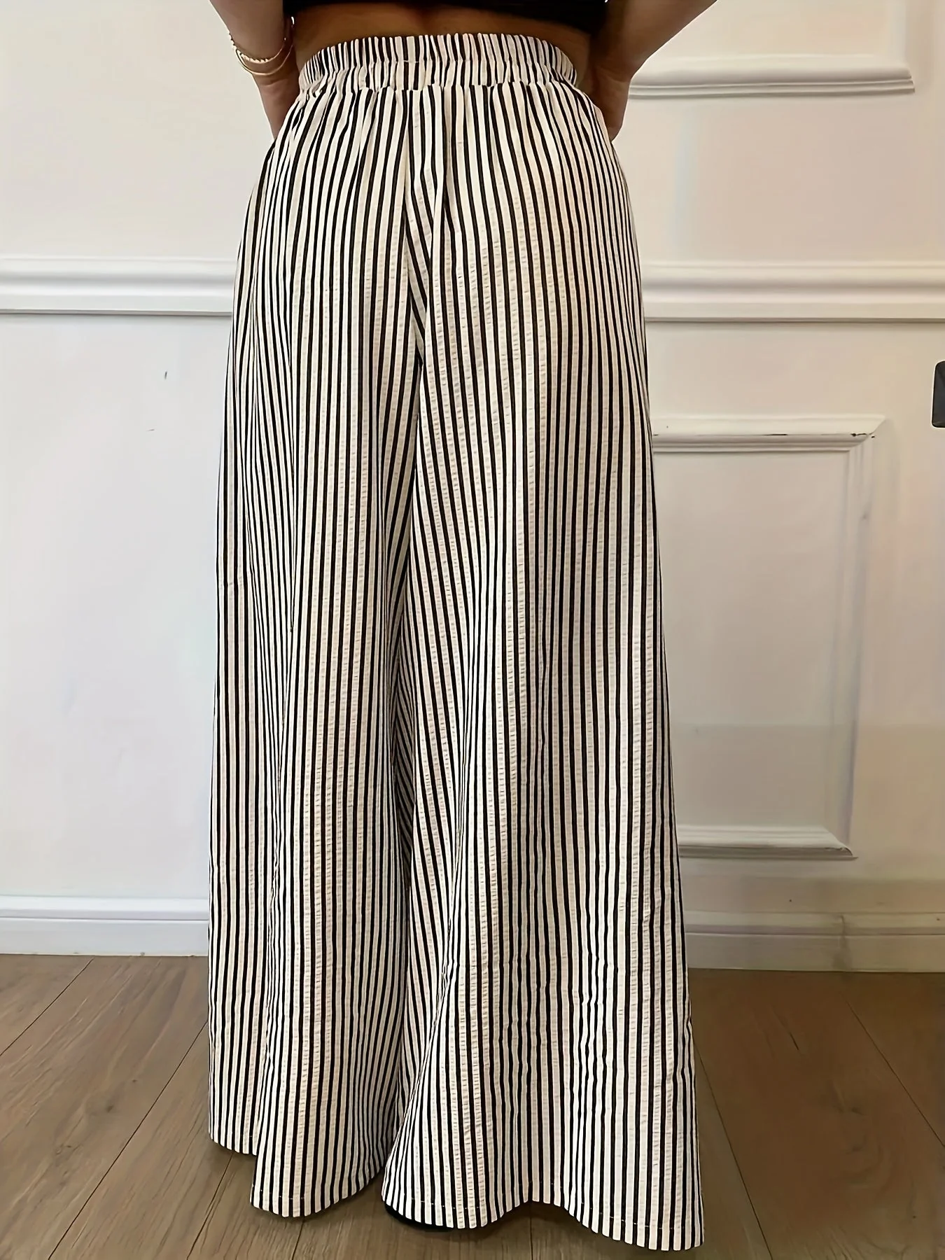 Pantalon large à rayures pour femme, style élégant et décontracté, idéal pour le printemps et l'été - Image 3