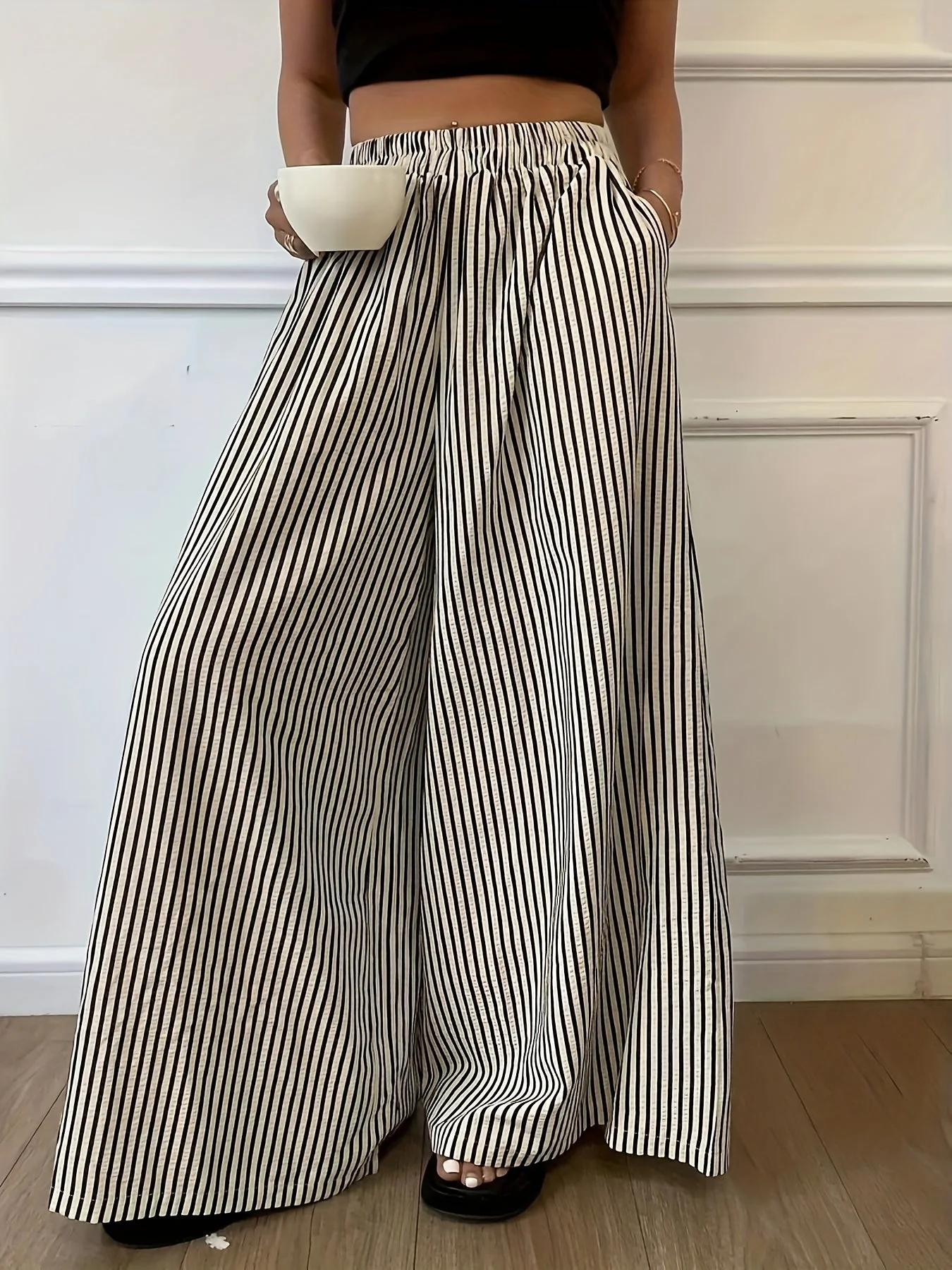 Pantalon large à rayures pour femme, style élégant et décontracté, idéal pour le printemps et l'été - Image 4