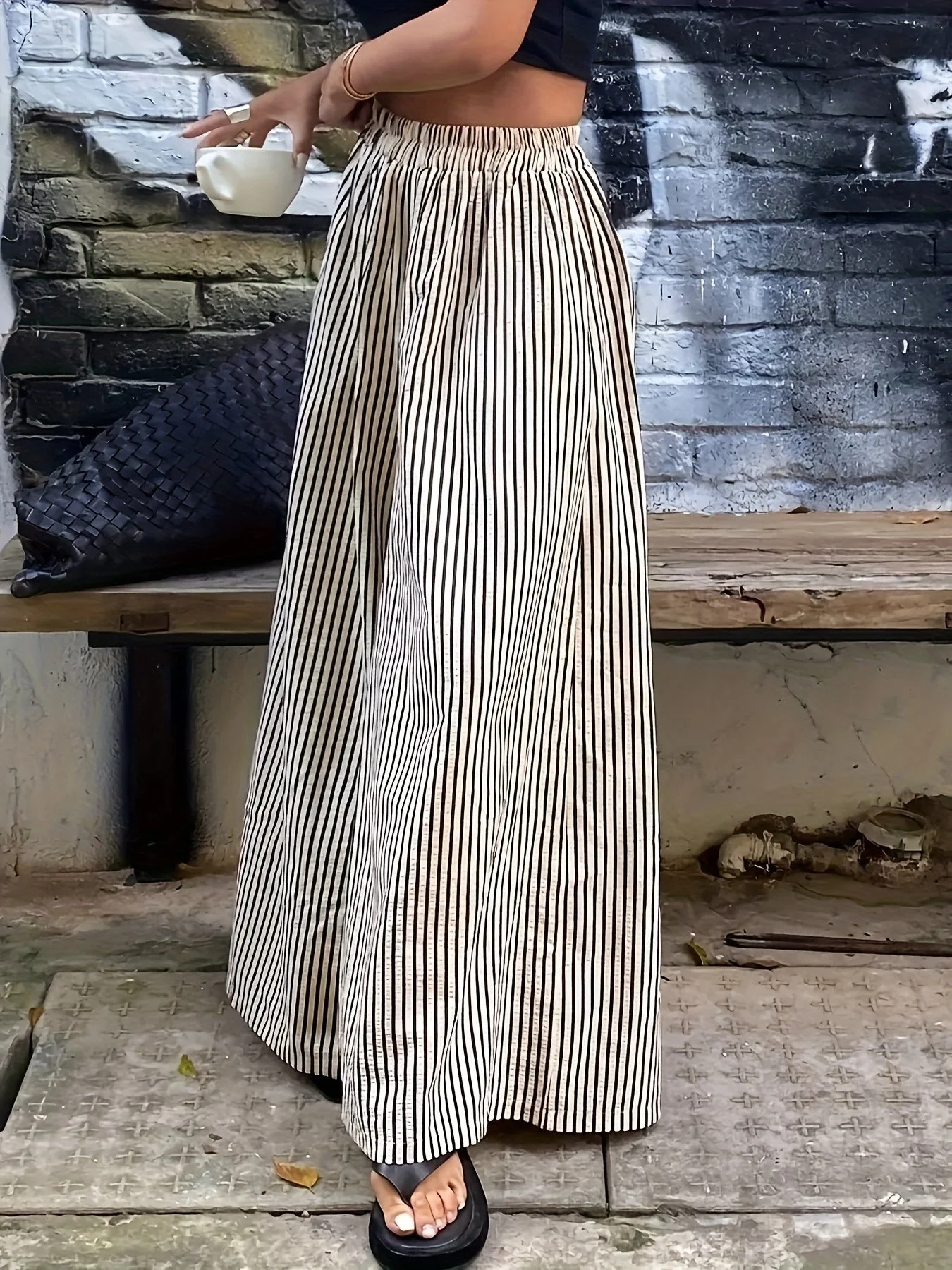 Pantalon large à rayures pour femme, style élégant et décontracté, idéal pour le printemps et l'été - Image 5