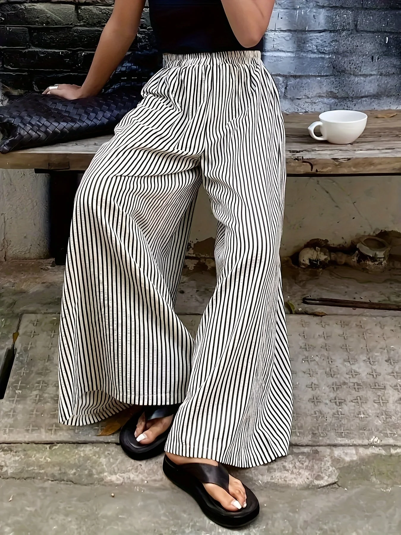 Pantalon large à rayures pour femme, style élégant et décontracté, idéal pour le printemps et l'été - Image 6