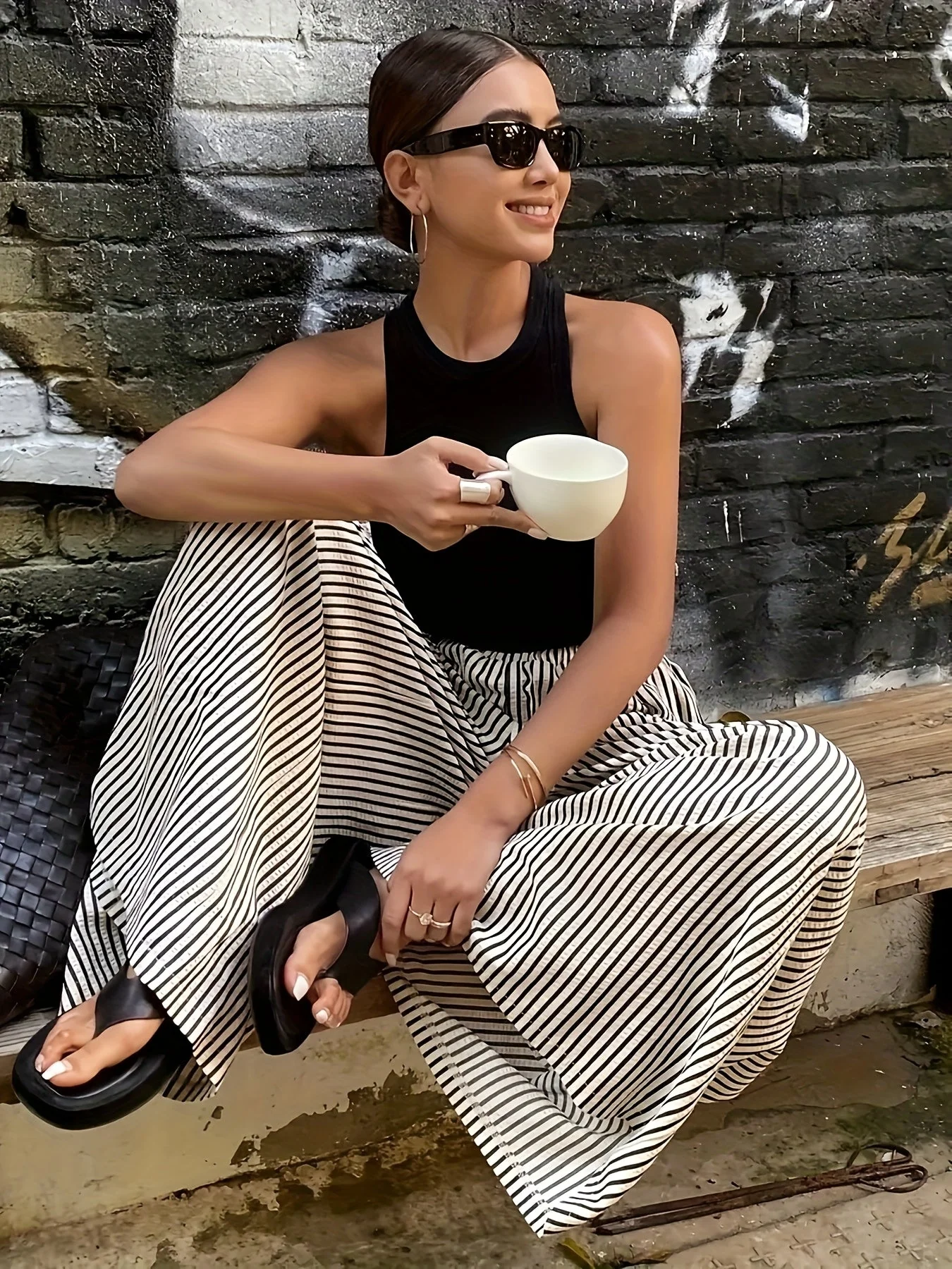 Pantalon large à rayures pour femme, style élégant et décontracté, idéal pour le printemps et l'été - Image 7