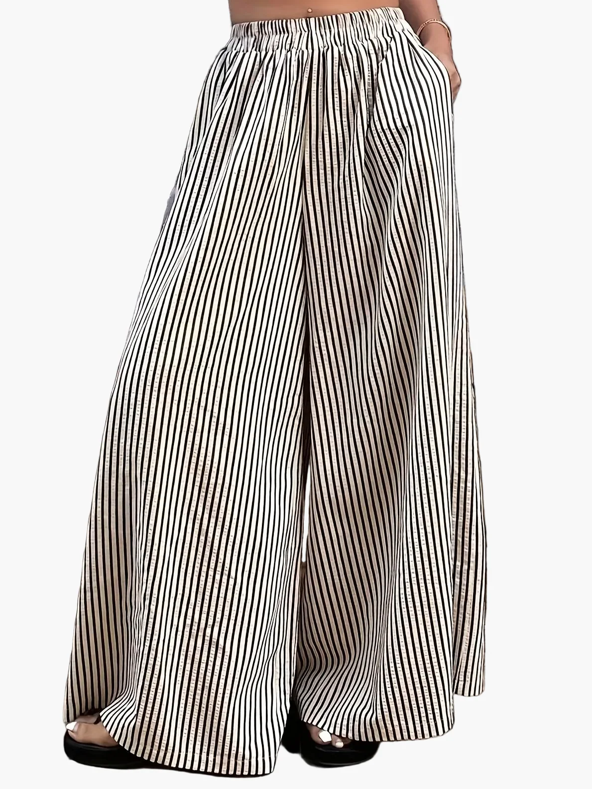 Pantalon large à rayures pour femme, style élégant et décontracté, idéal pour le printemps et l'été - Image 8