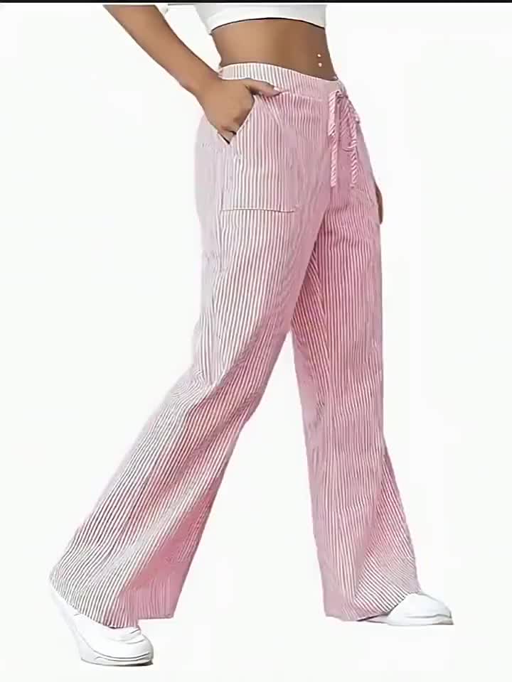 Pantalon large à rayures style décontracté pour femme, idéal pour les week-ends et l'été - Image 11