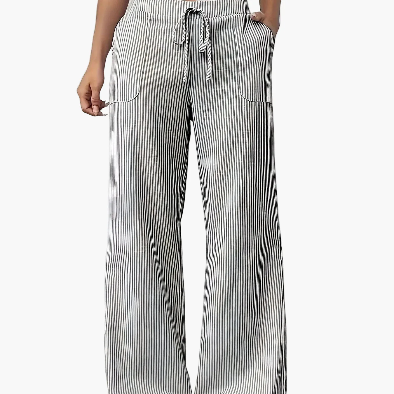 Pantalon large à rayures style décontracté pour femme, idéal pour les week-ends et l'été - Image 12