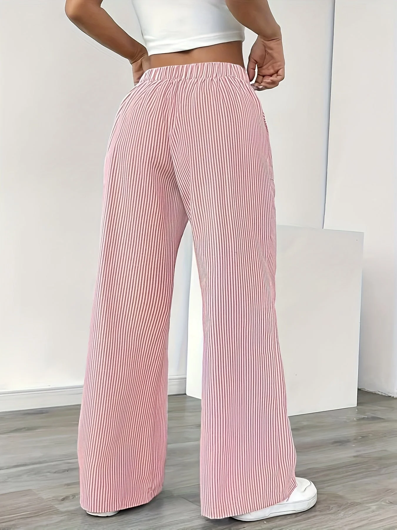 Pantalon large à rayures style décontracté pour femme, idéal pour les week-ends et l'été - Image 4