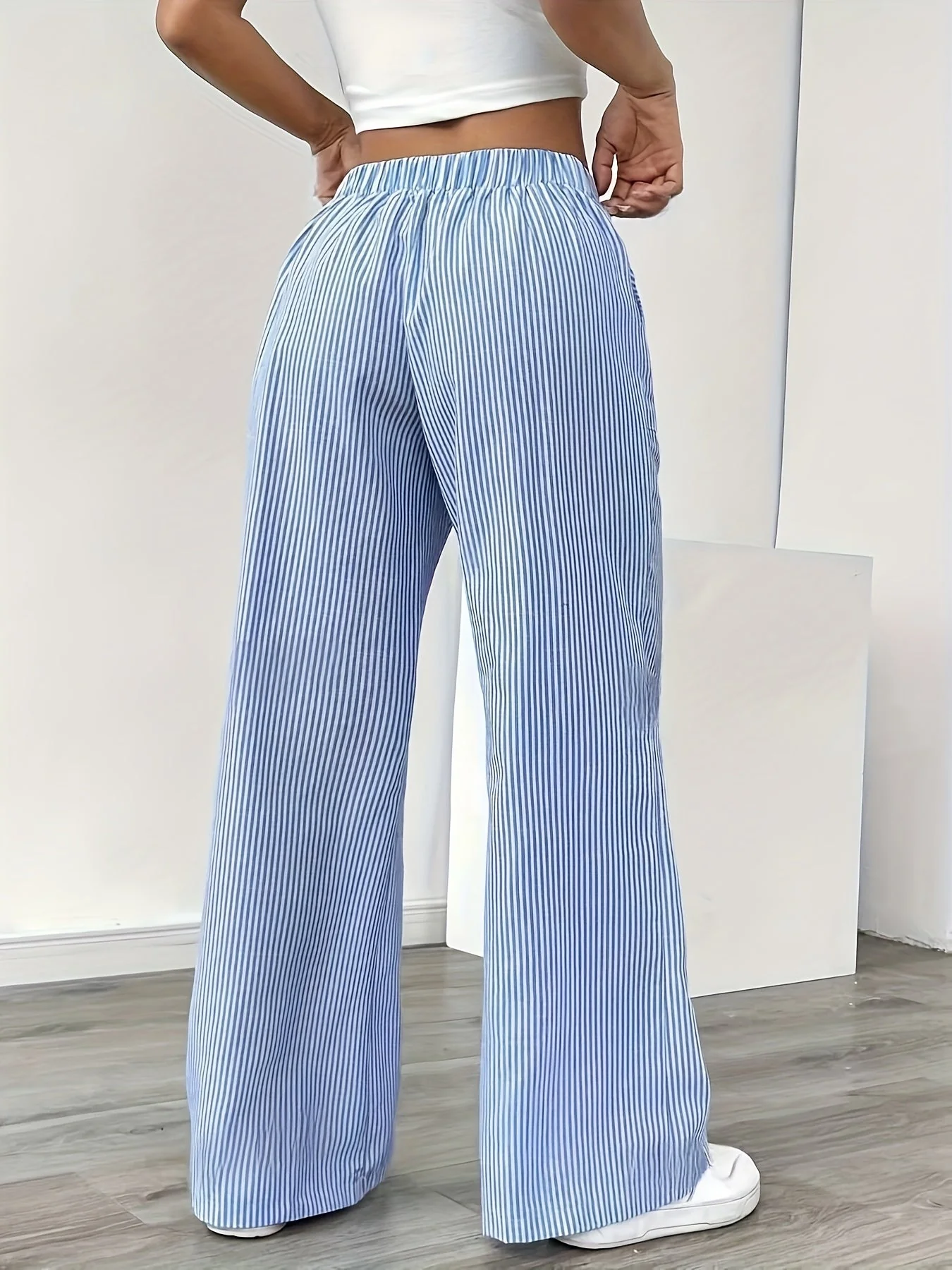 Pantalon large à rayures style décontracté pour femme, idéal pour les week-ends et l'été - Image 5