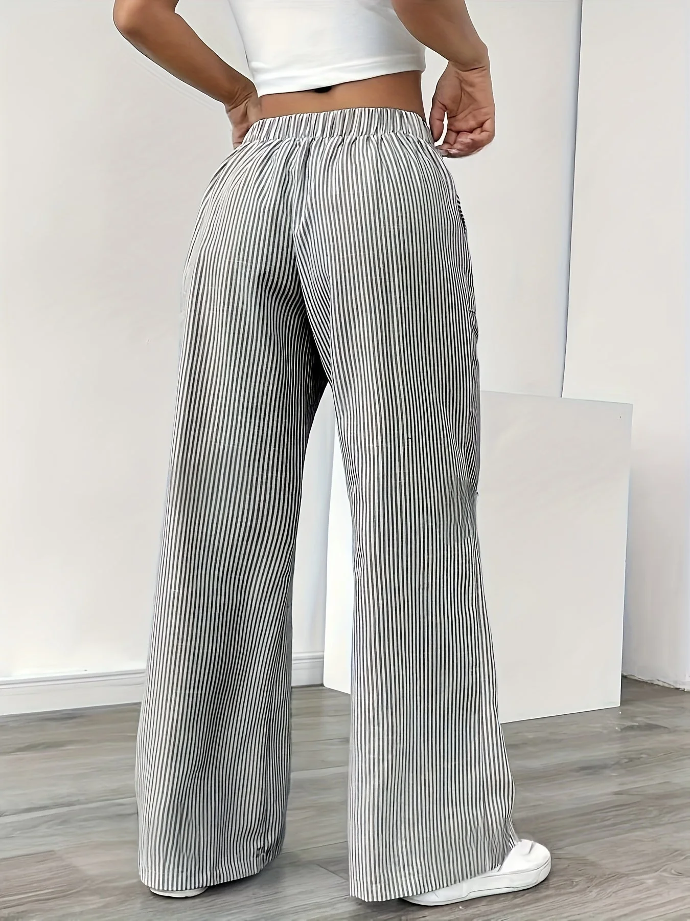 Pantalon large à rayures style décontracté pour femme, idéal pour les week-ends et l'été - Image 6