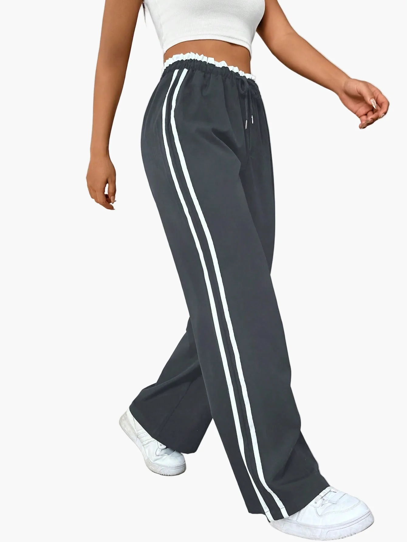 Pantalon large sport femme style streetwear à bandes – coupe décontractée idéale pour le quotidien - Image 3