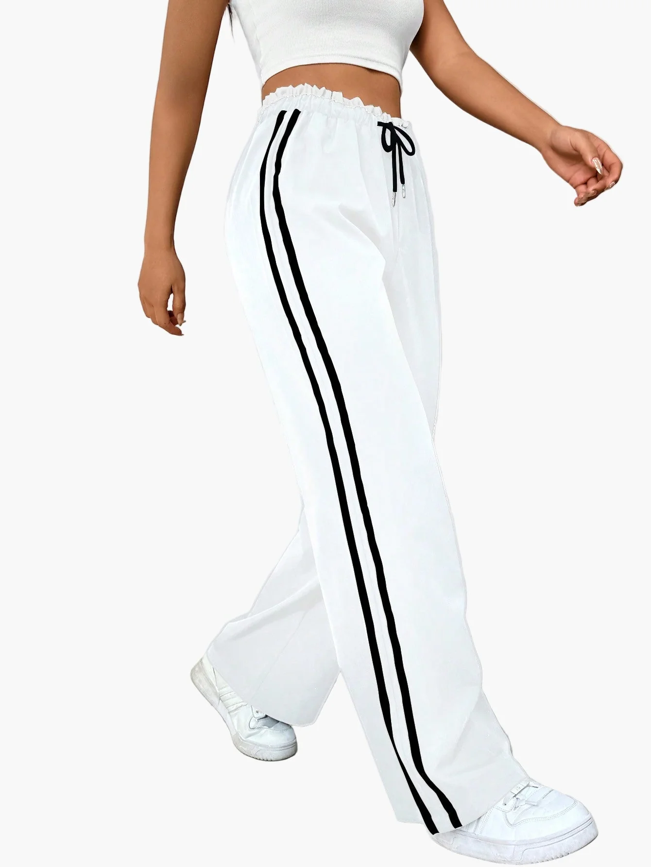 Pantalon large sport femme style streetwear à bandes – coupe décontractée idéale pour le quotidien - Image 4