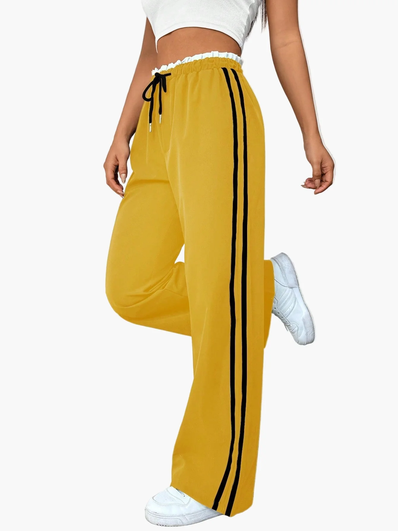 Pantalon large sport femme style streetwear à bandes – coupe décontractée idéale pour le quotidien - Image 5