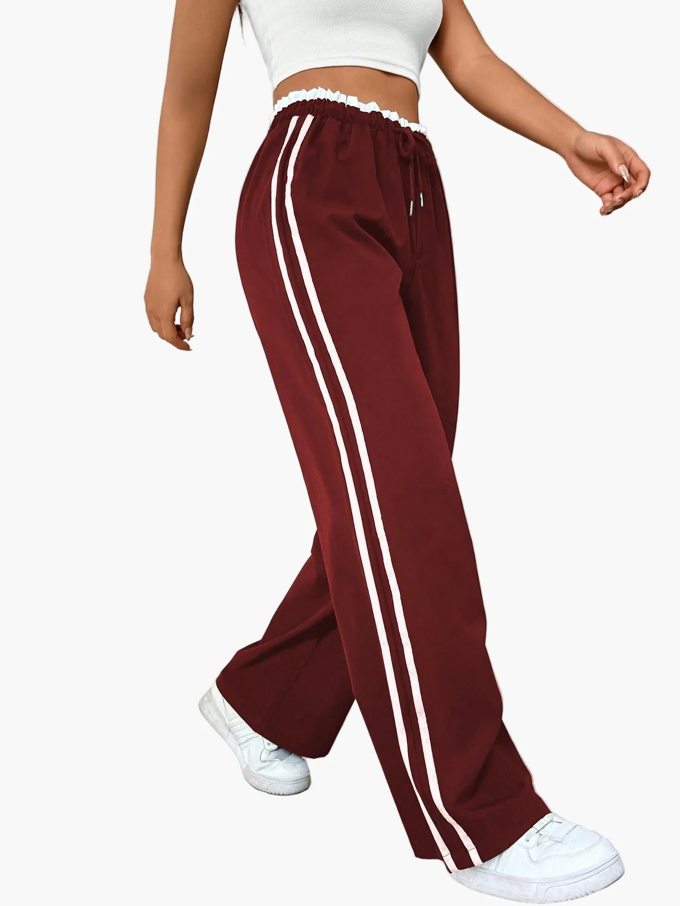 Pantalon large sport femme style streetwear à bandes – coupe décontractée idéale pour le quotidien - Image 8