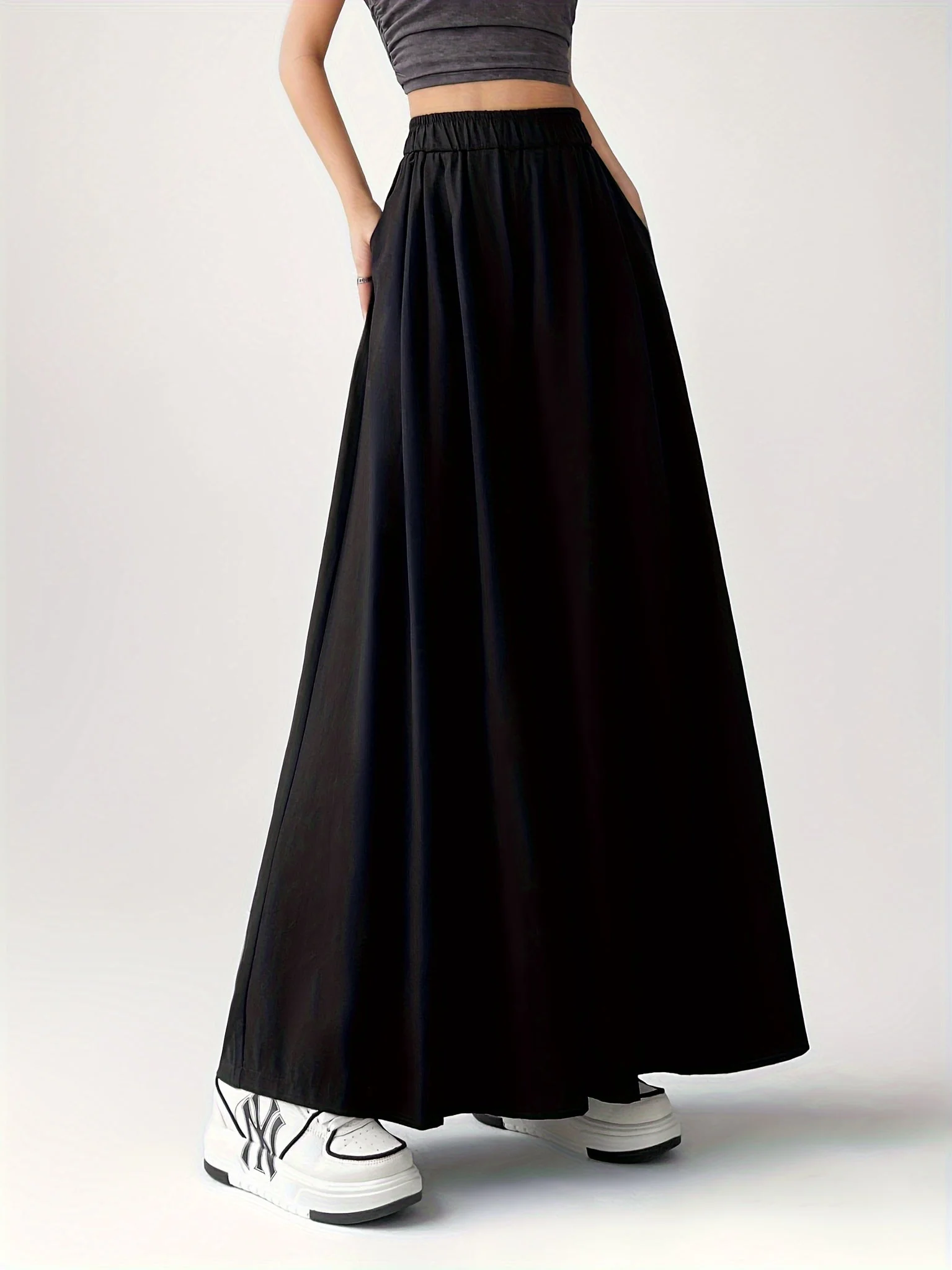 Pantalon large style jupe-culotte femme, coupe ample, tendance décontractée - Image 4