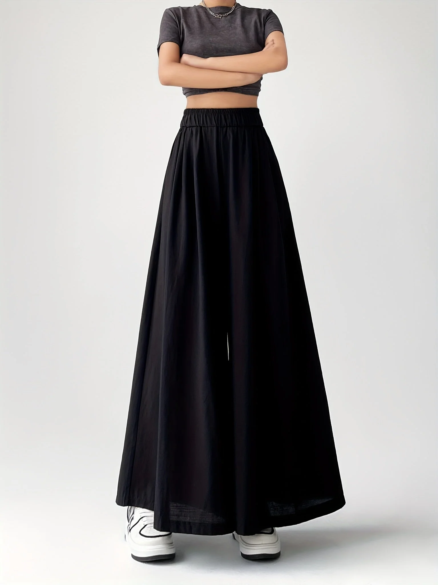 Pantalon large style jupe-culotte femme, coupe ample, tendance décontractée - Image 6