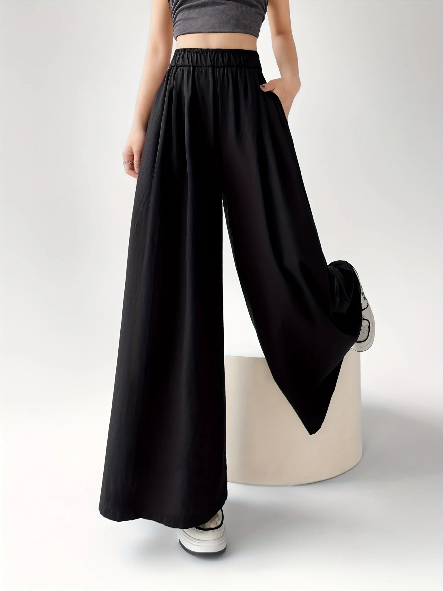 Pantalon large style jupe-culotte femme, coupe ample, tendance décontractée - Image 7