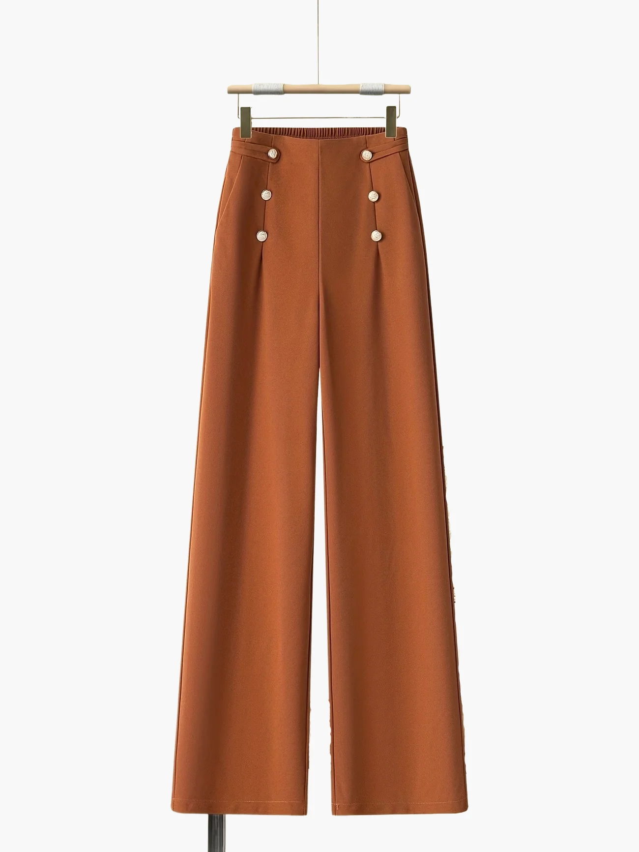 Pantalon large taille haute à boutons élégants pour femme - Style décontracté chic - Image 3