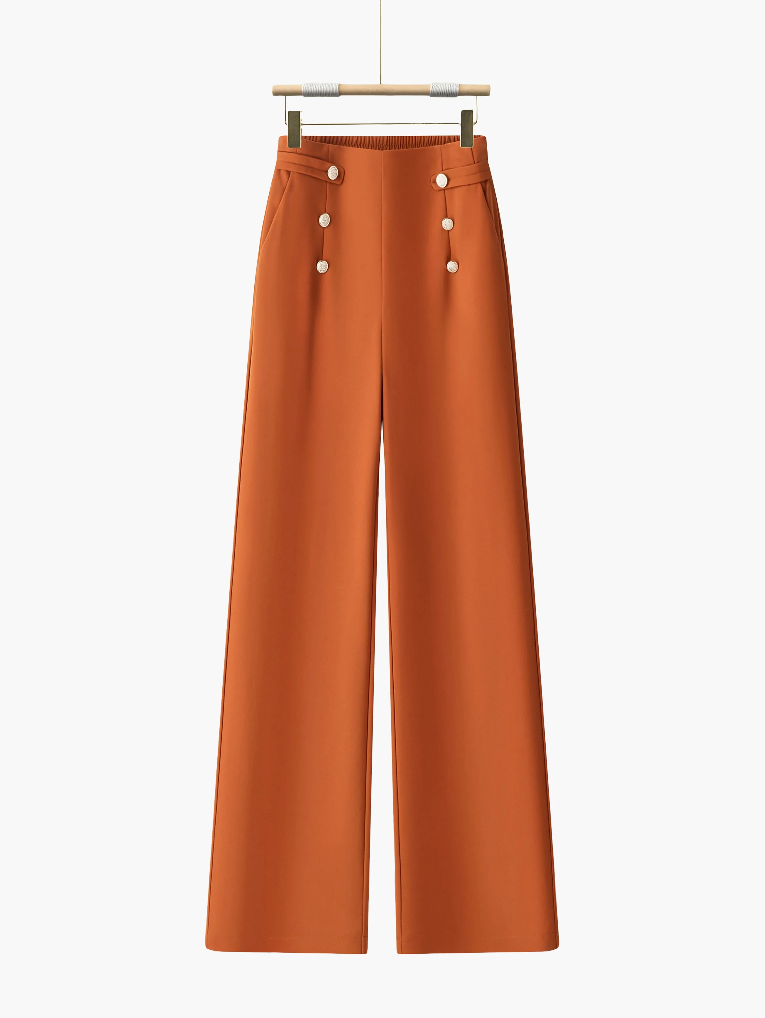 Pantalon large taille haute à boutons élégants pour femme - Style décontracté chic - Image 4