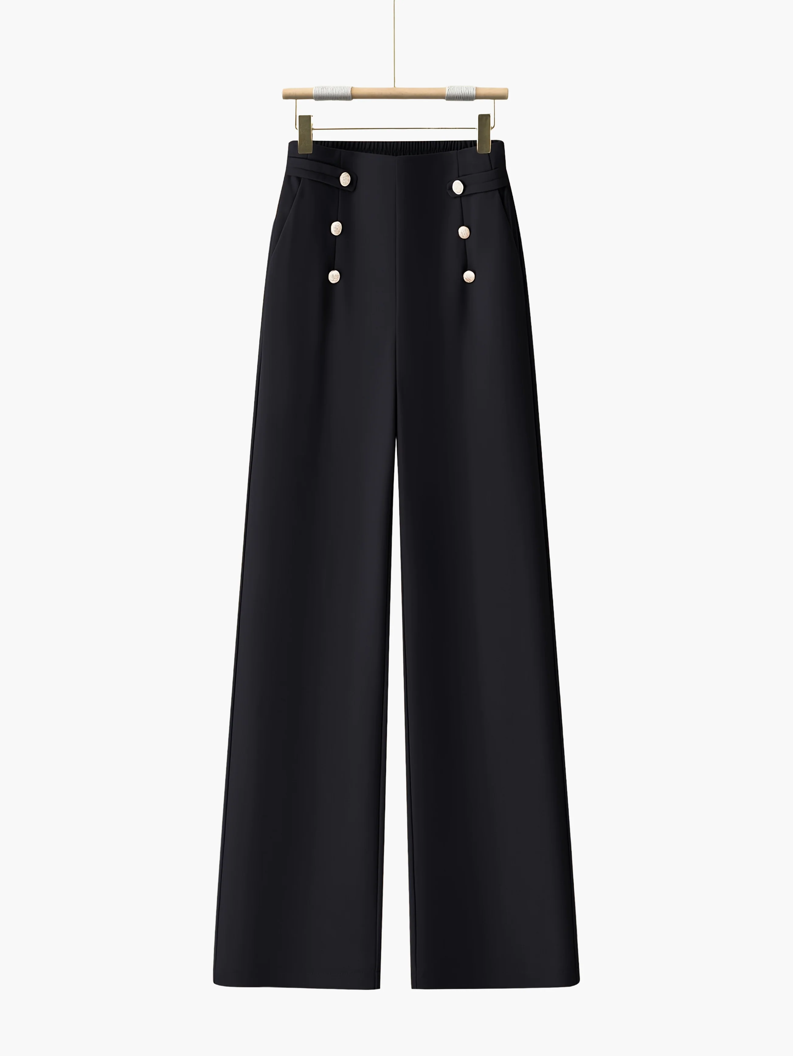 Pantalon large taille haute à boutons élégants pour femme - Style décontracté chic - Image 5