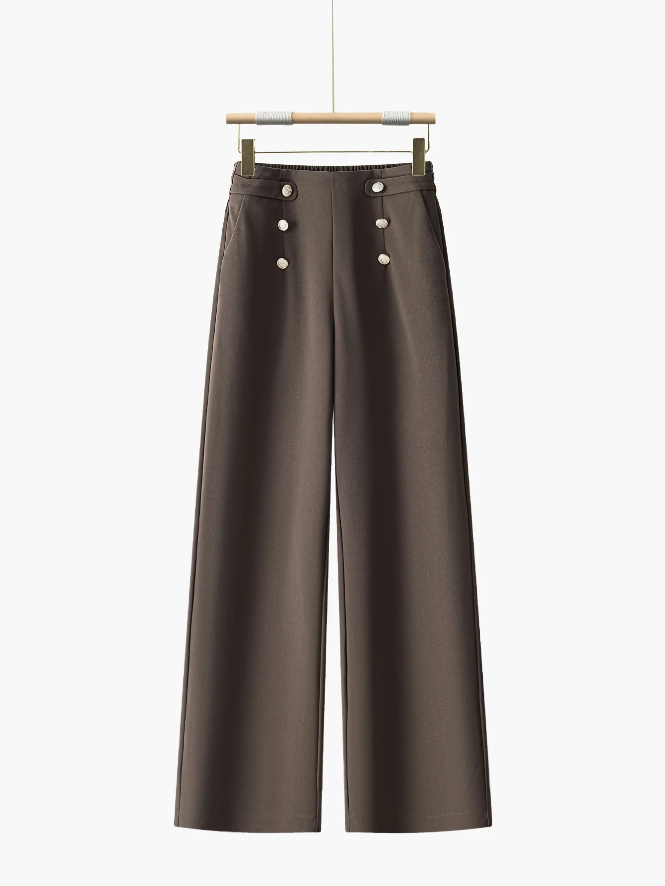 Pantalon large taille haute à boutons élégants pour femme - Style décontracté chic - Image 6