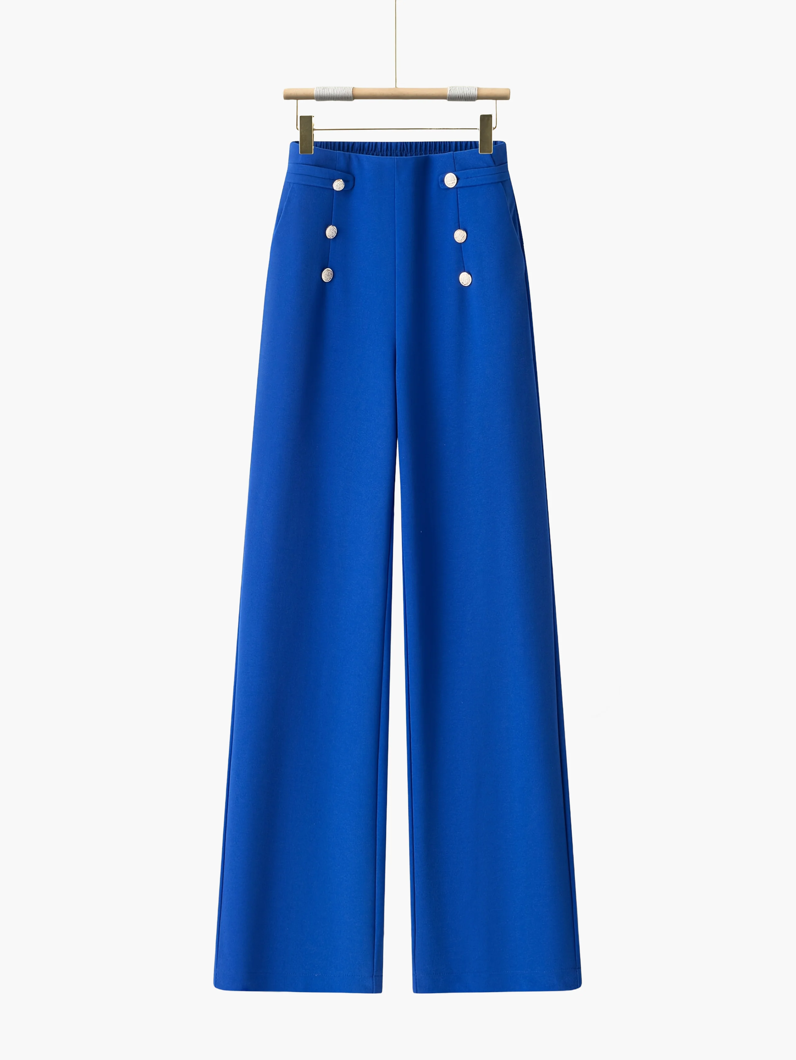 Pantalon large taille haute à boutons élégants pour femme - Style décontracté chic - Image 7