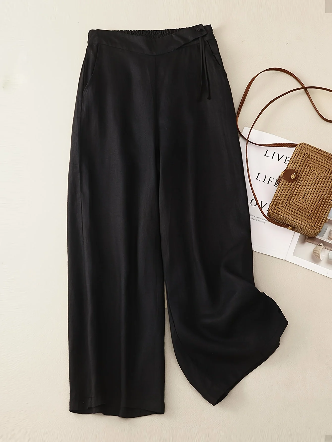 Pantalon large taille haute femme style élégant pour printemps et été - Image 2