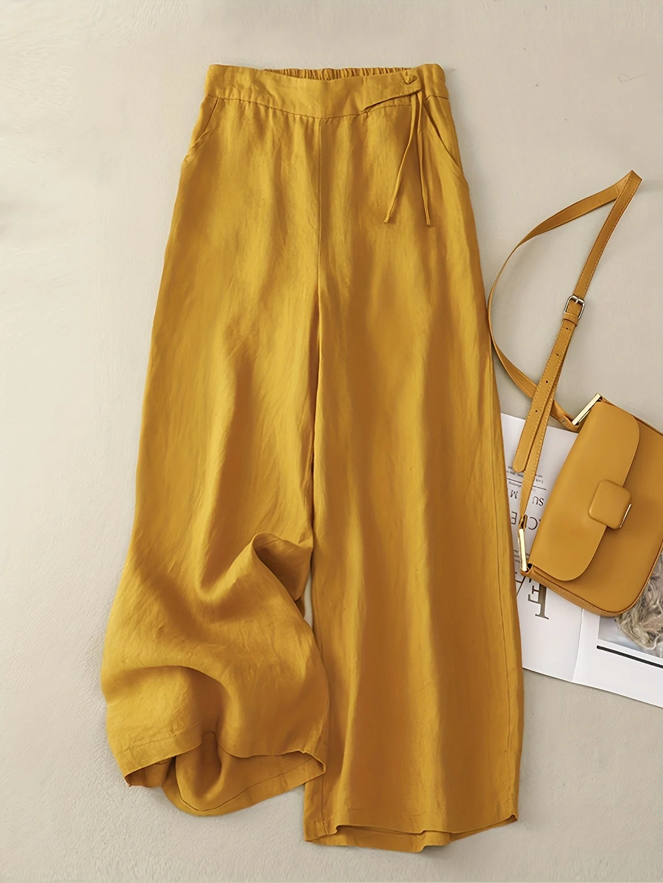 Pantalon large taille haute femme style élégant pour printemps et été - Image 5
