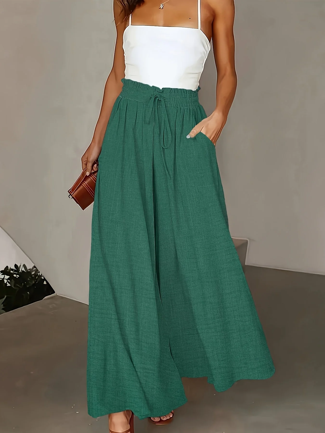 Pantalon large taille haute femme style élégant pour printemps et automne - Image 3