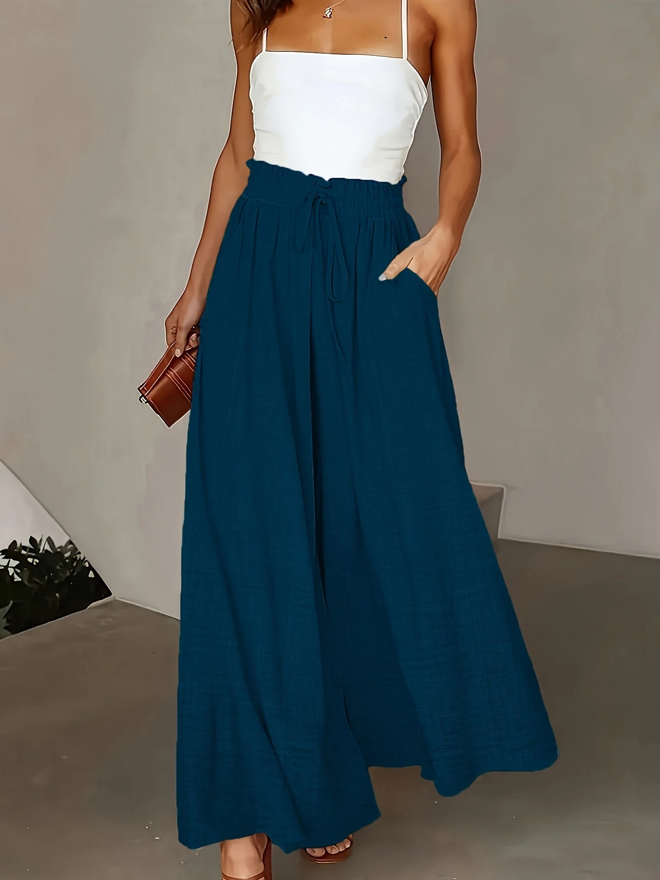 Pantalon large taille haute femme style élégant pour printemps et automne - Image 4