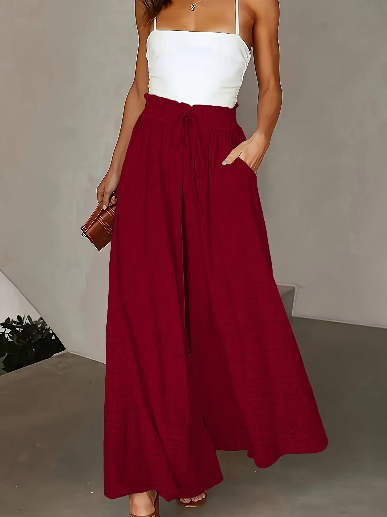 Pantalon large taille haute femme style élégant pour printemps et automne - Image 8