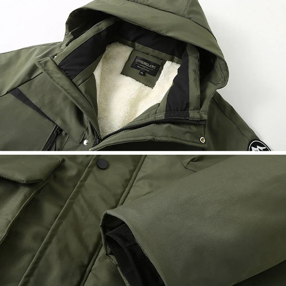 Parka homme grande taille style outdoor avec capuche et poches multiples - Image 5