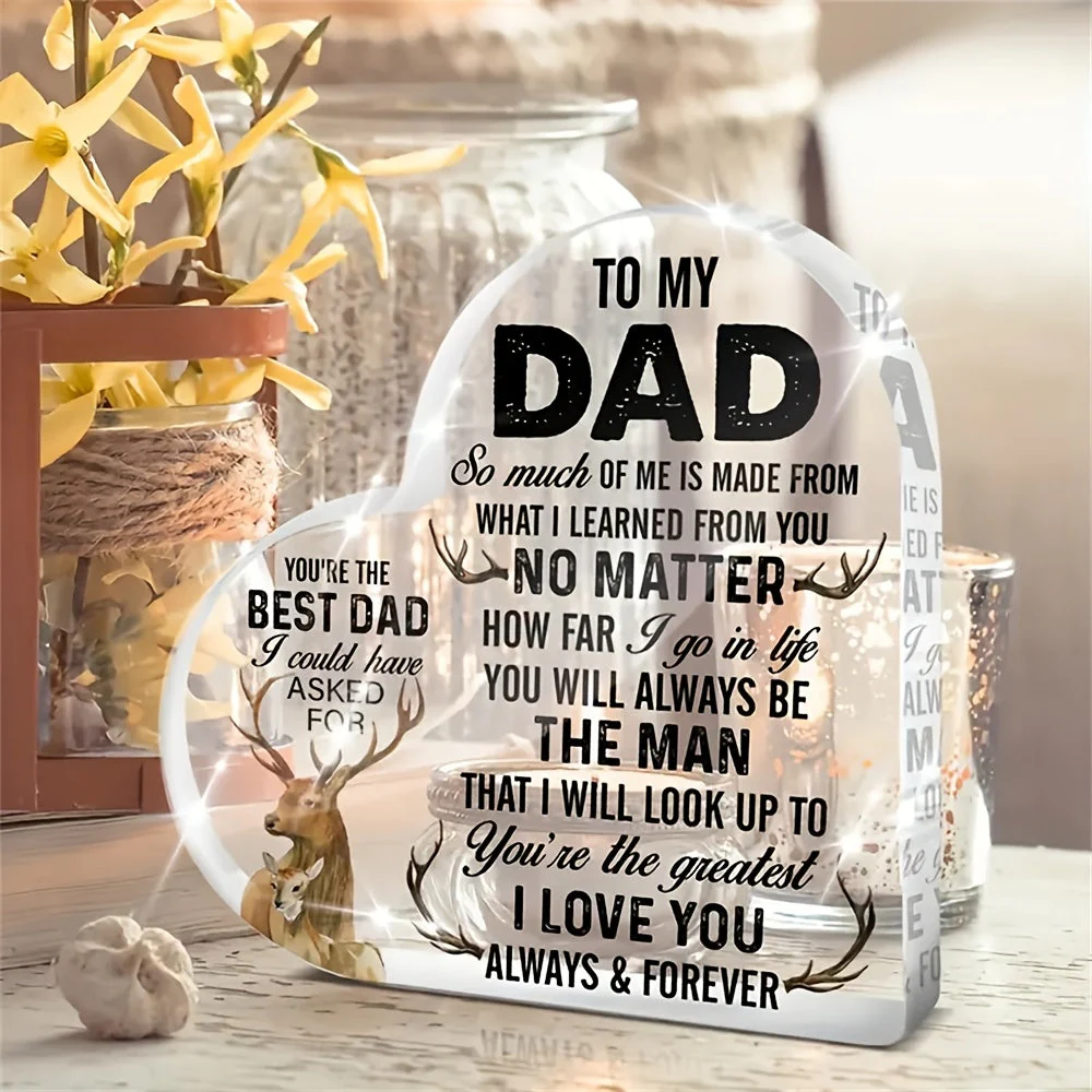 Plaque Décorative en Acrylique Premium pour Hommes – Cadeau Sentimental pour Papa, Style Cœur, Message d’Amour et d’Admiration - Image 2