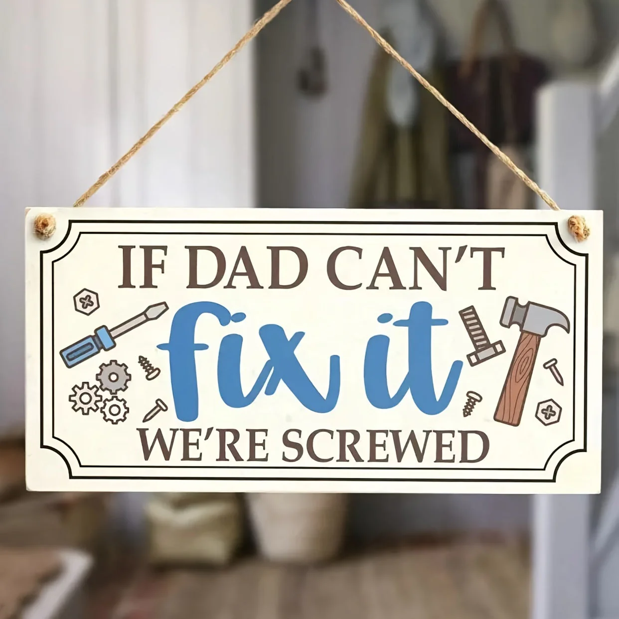 Plaque Murale Déco Humour pour Homme – Cadeau Atelier ou Garage – Panneau Suspendu "Si Papa Ne Peut Pas Réparer, On Est Fichus" - Image 2
