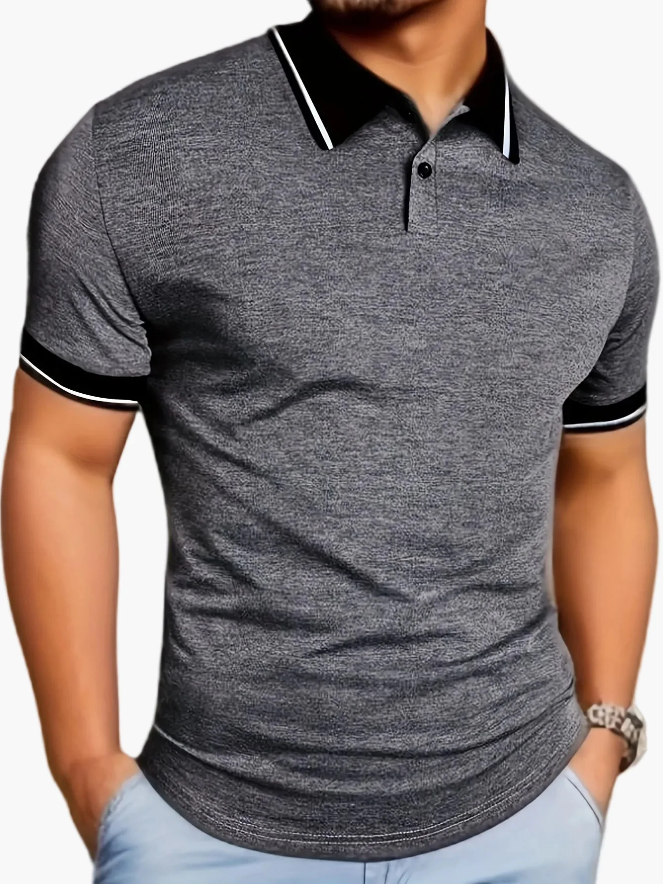 Polo décontracté pour homme à col contrastant – Style moderne et polyvalent - Image 4