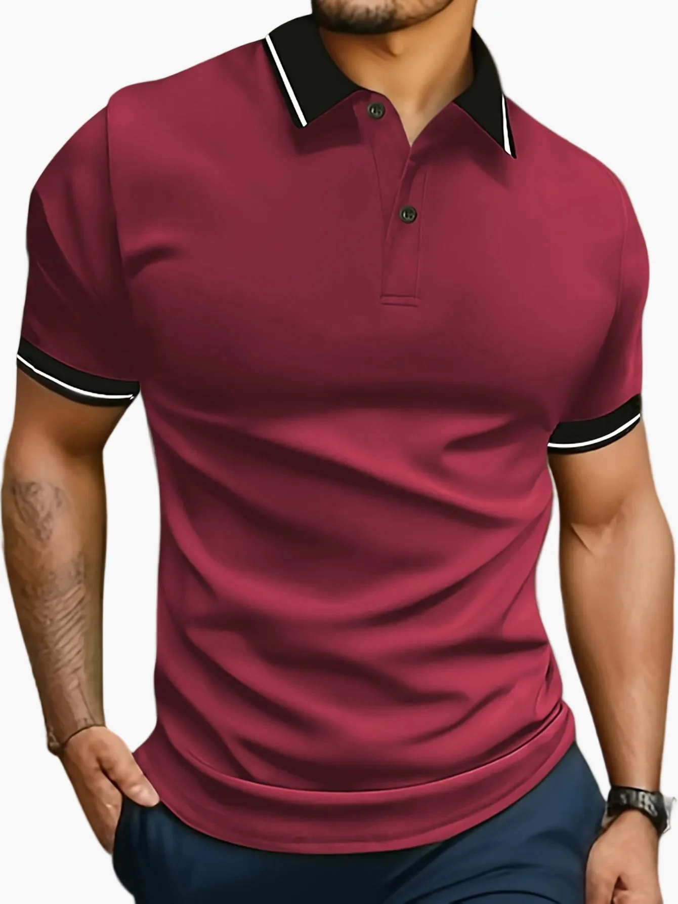 Polo décontracté pour homme à col contrastant – Style moderne et polyvalent - Image 7