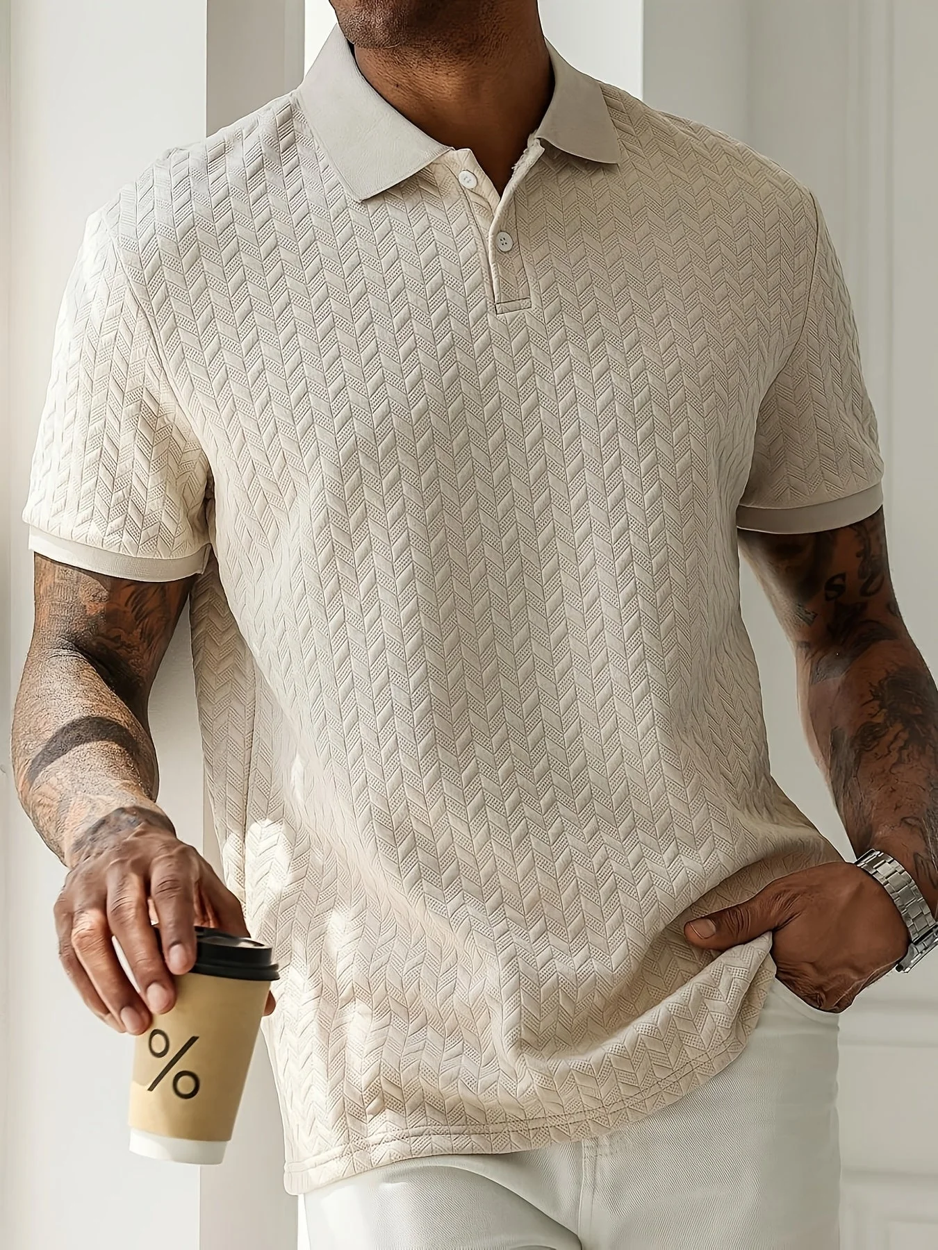Polo décontracté homme motif chevron style été - Image 3