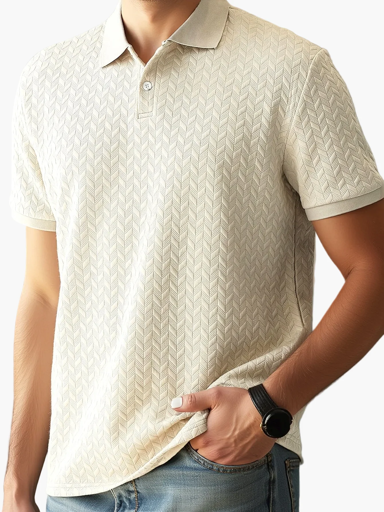 Polo décontracté homme motif chevron style été - Image 7