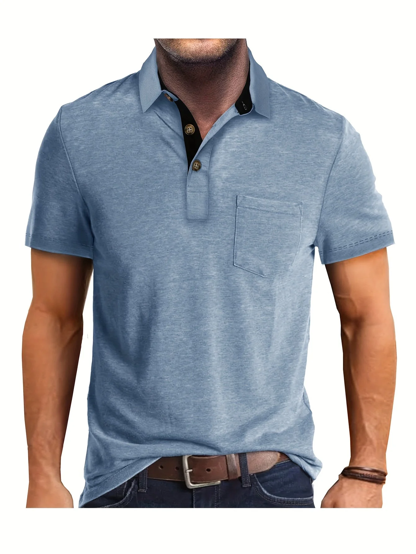 Polo décontracté pour homme à poche poitrine, style élégant pour usage quotidien ou bureau - Image 10