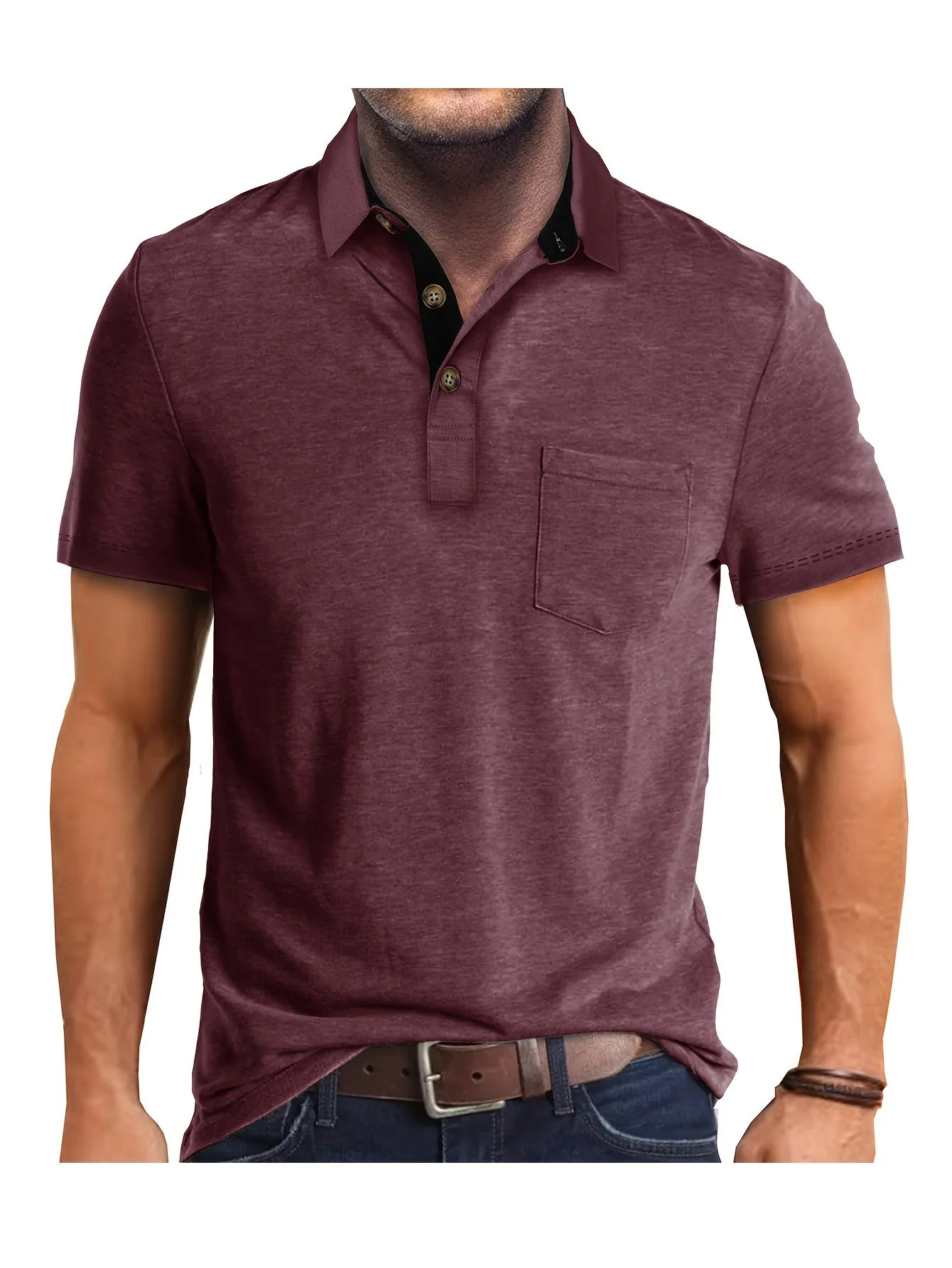 Polo décontracté pour homme à poche poitrine, style élégant pour usage quotidien ou bureau - Image 2
