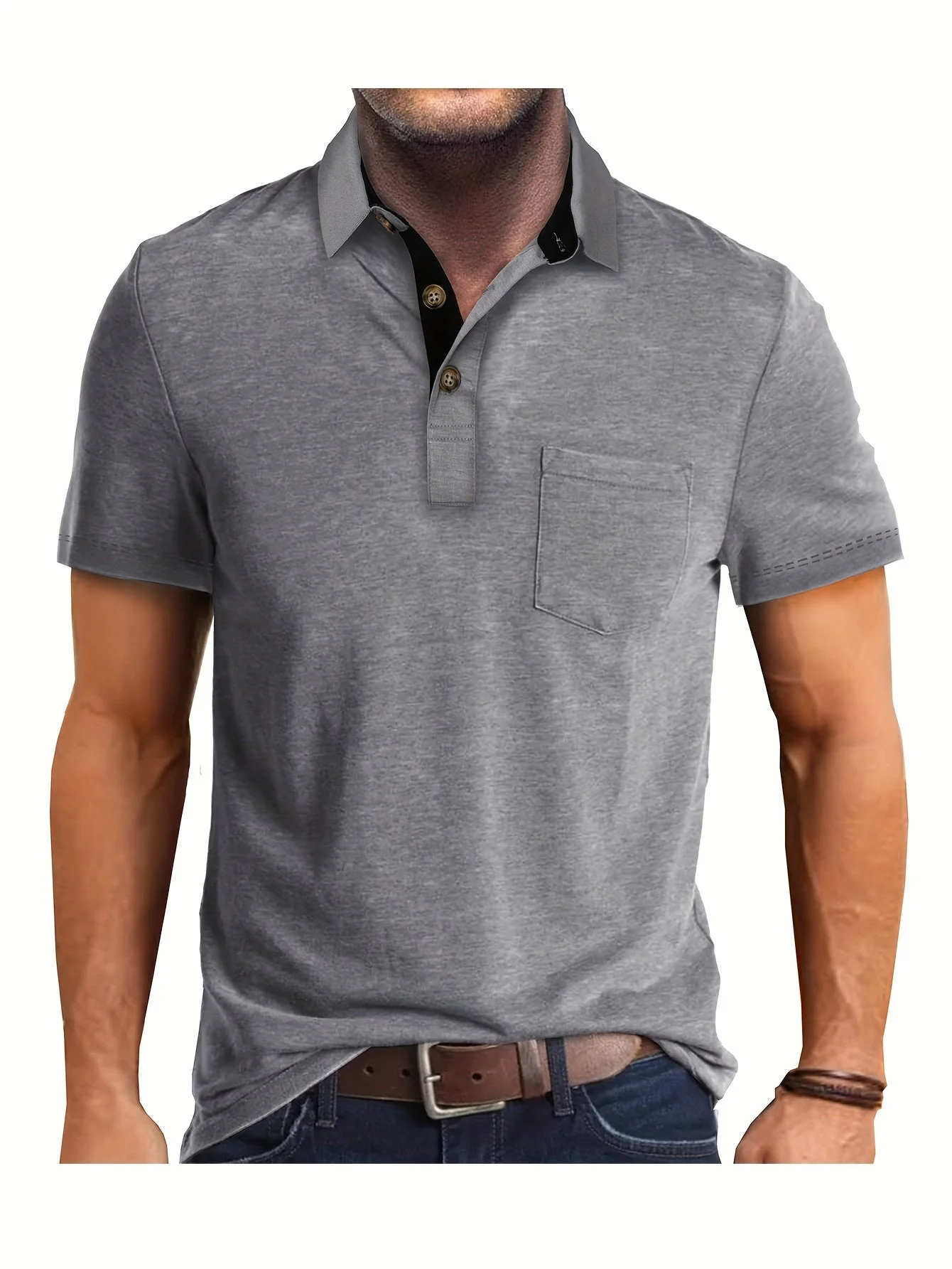 Polo décontracté pour homme à poche poitrine, style élégant pour usage quotidien ou bureau - Image 3
