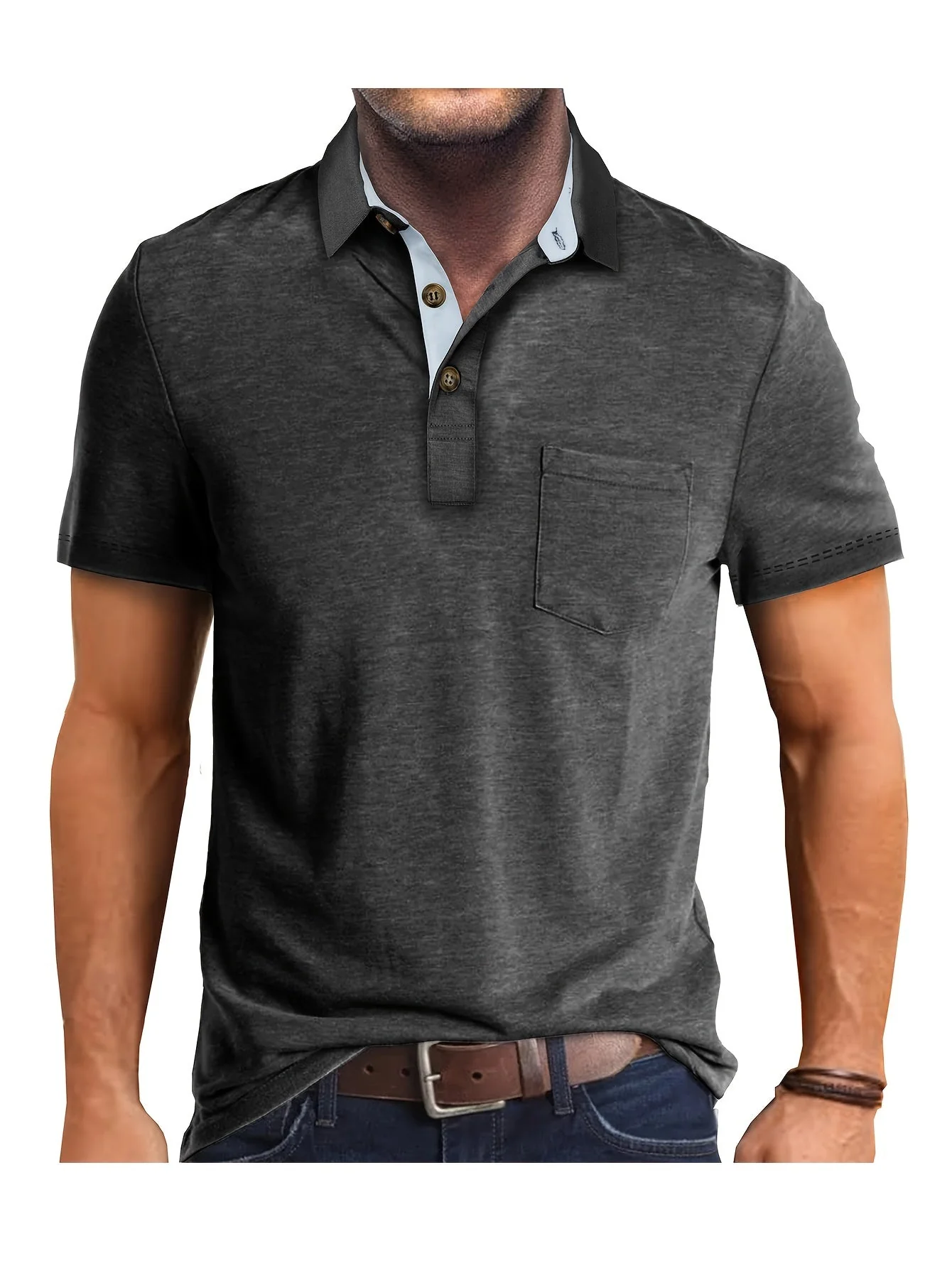 Polo décontracté pour homme à poche poitrine, style élégant pour usage quotidien ou bureau - Image 7
