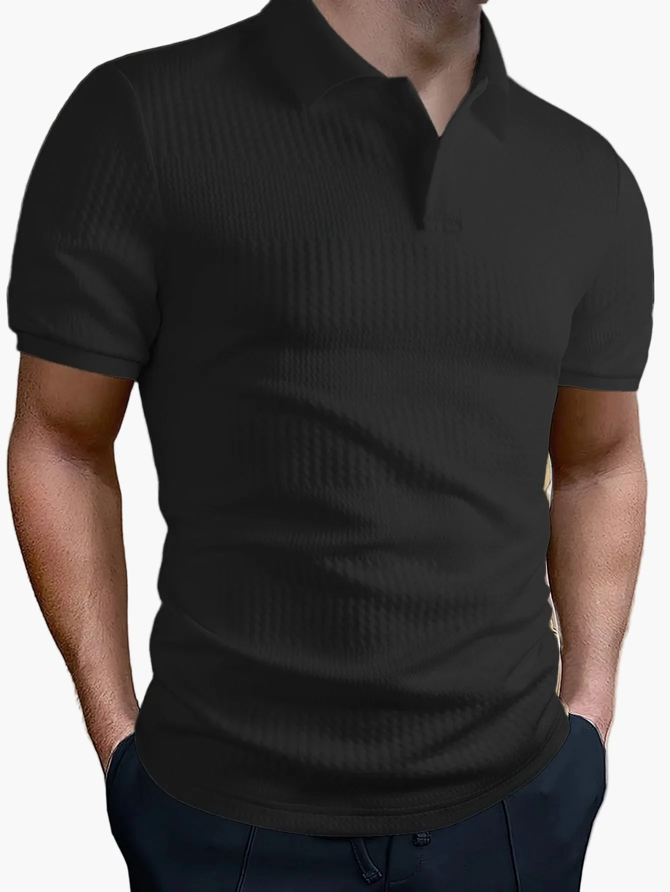 Polo homme ajusté style casual à motif géométrique pour l'été - Image 2