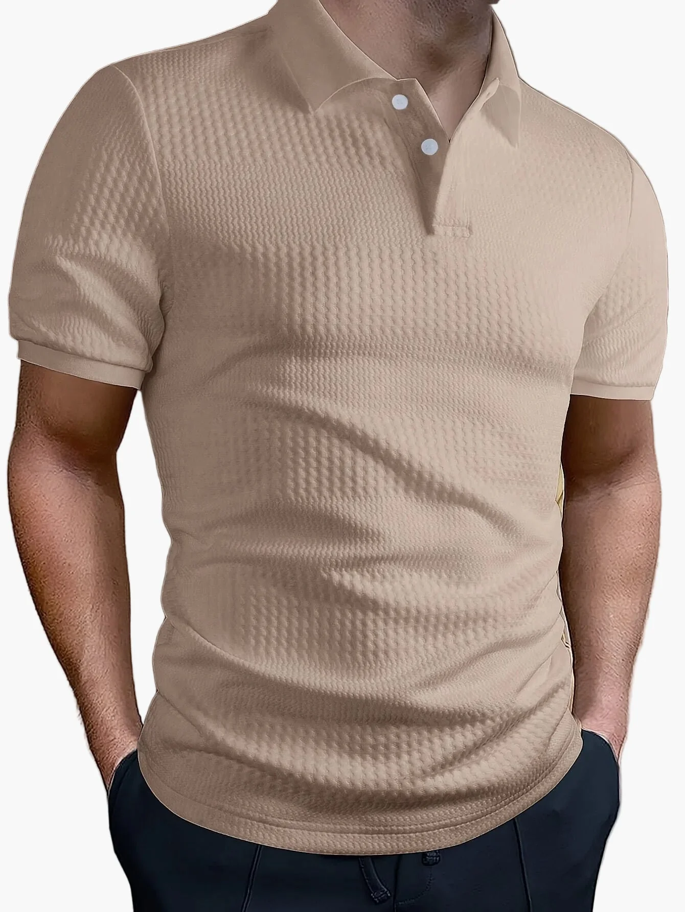 Polo homme ajusté style casual à motif géométrique pour l'été - Image 3