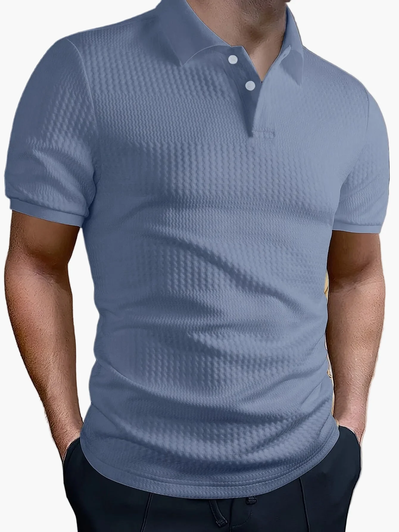 Polo homme ajusté style casual à motif géométrique pour l'été - Image 4