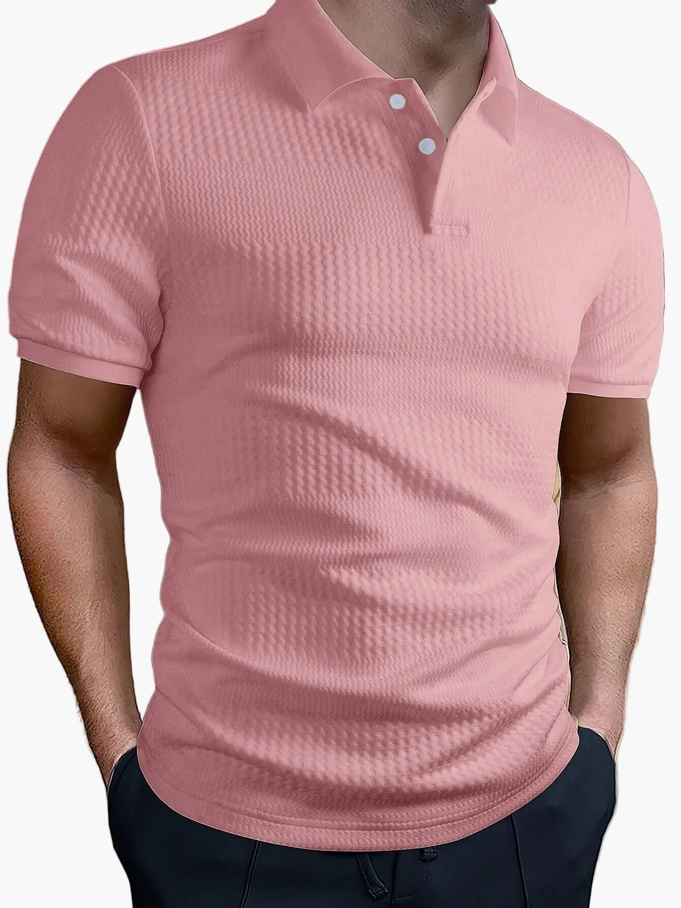 Polo homme ajusté style casual à motif géométrique pour l'été - Image 6