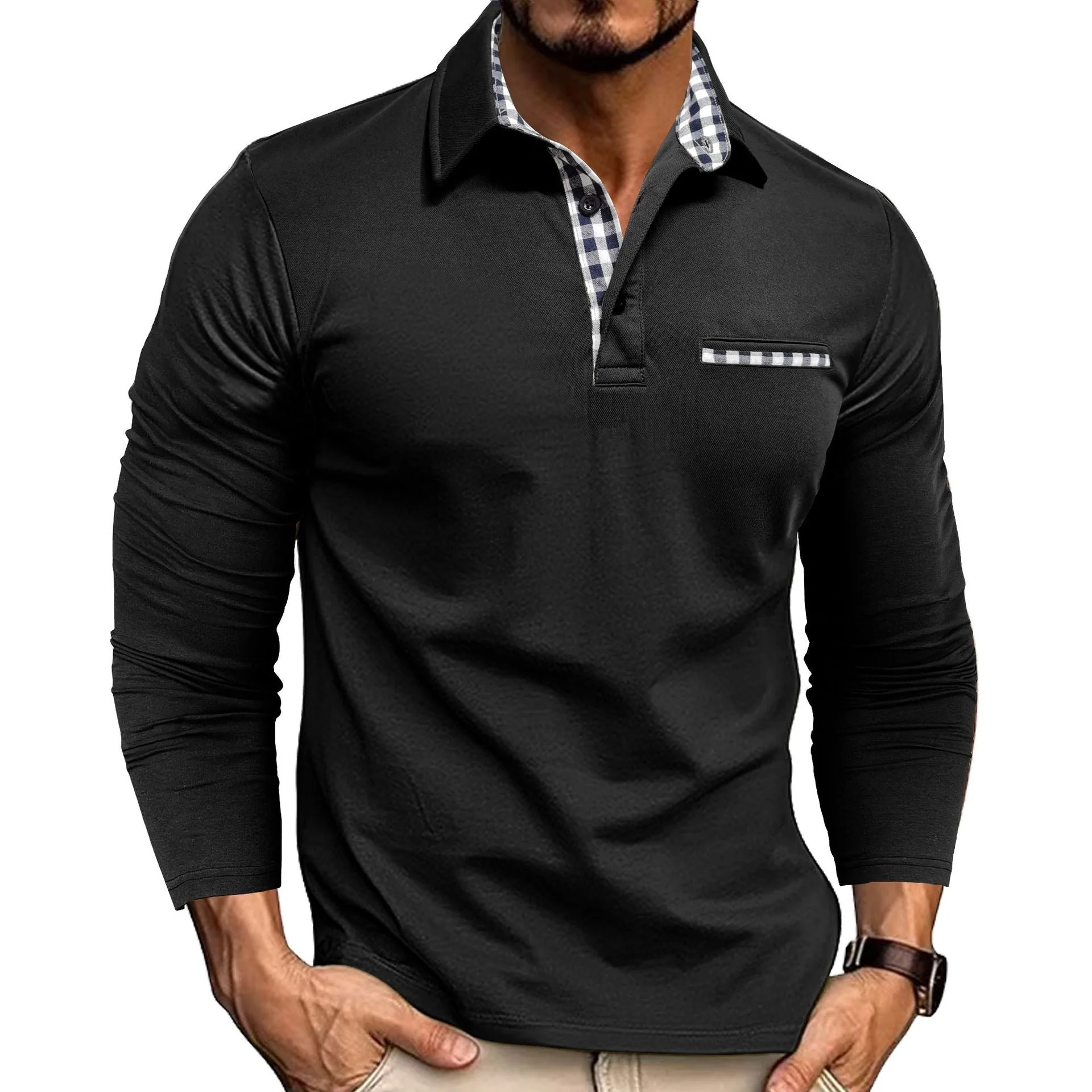 Polo Homme Élégant Manches Longues Style Moderne pour Affaires et Loisirs - Image 6