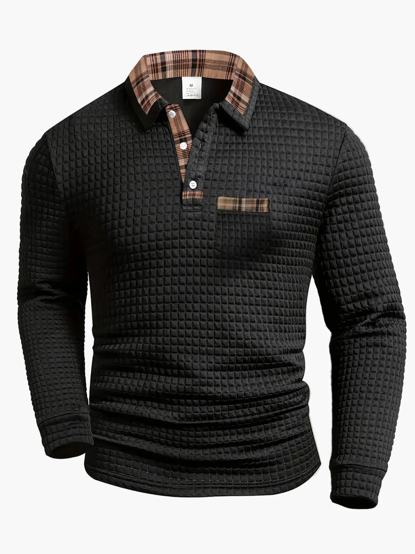 Polo homme manches longues style décontracté à col contrastant pour loisirs et sorties - Image 5