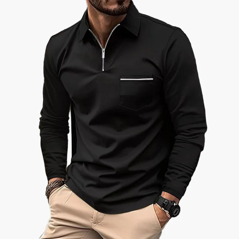 Polo à manches longues pour homme style classique avec poche poitrine, idéal pour le travail et les sorties - Image 3