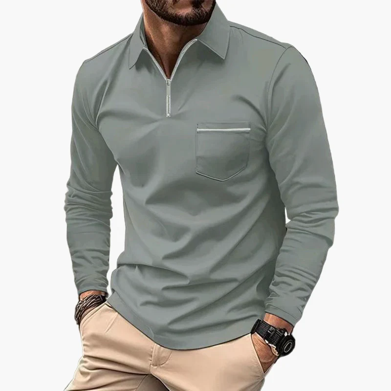 Polo à manches longues pour homme style classique avec poche poitrine, idéal pour le travail et les sorties - Image 4