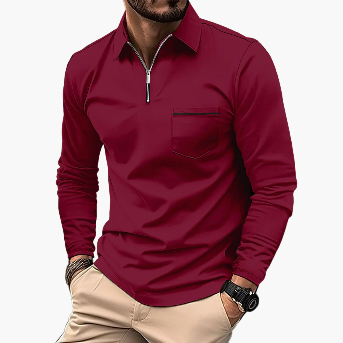 Polo à manches longues pour homme style classique avec poche poitrine, idéal pour le travail et les sorties - Image 7