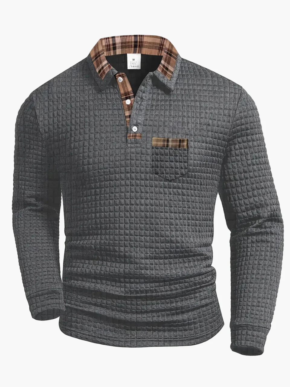 Polo manches longues homme style décontracté à col plaid, idéal pour un look moderne et élégant - Image 3